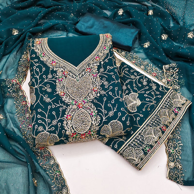 Om Creation Georgette Embroidered Salwar Suit Material