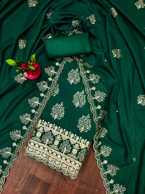 HERE&NOW Cotton Blend Embroidered Salwar Suit Material