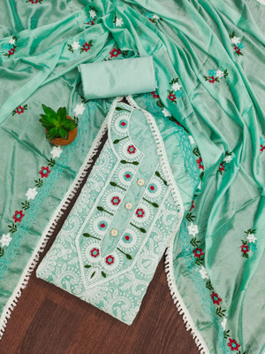 ShopGlobal Chanderi Embroidered Salwar Suit Material