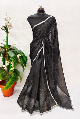 Mikhushop Embellished Bollywood Jimmy choo Saree(Black)