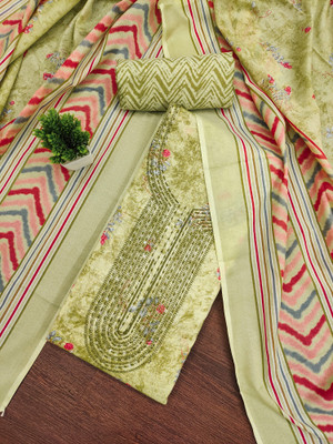 PandadiSaree Cotton Blend Embroidered, Floral Print Salwar Suit Material