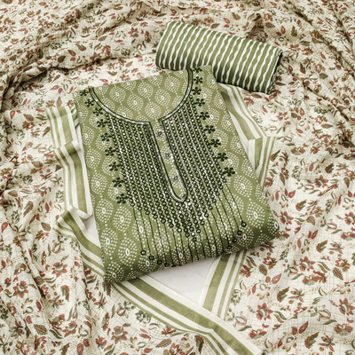 PandadiSaree Cotton Blend Embroidered, Floral Print Salwar Suit Material