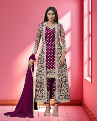 Dealbazaars Corporation Net/Lace Embroidered, Embellished, Self Design Kurta with Jacket & Bottom Material