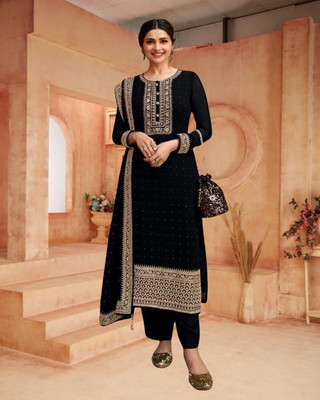 Dealbazaars Corporation Georgette Embroidered, Embellished, Self Design Salwar Suit Material