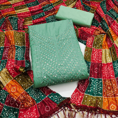 Saware Cotton Silk Embroidered Salwar Suit Material