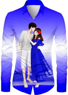 HD CREATION Men Graphic Print Casual Blue Shirt