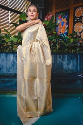 Kanjivaram Striped Kanjivaram Pure Silk, Jacquard Saree(Cream)