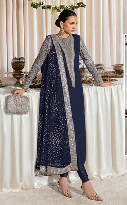 HEER FASHION Georgette Embroidered Salwar Suit Material