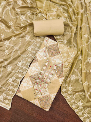 Blissta Cotton Blend Embroidered, Printed Salwar Suit Material
