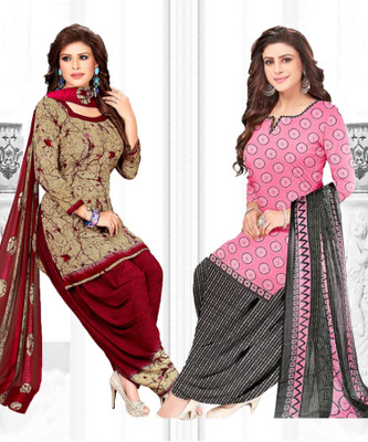 Aumki Crepe Solid, Printed Salwar Suit Material
