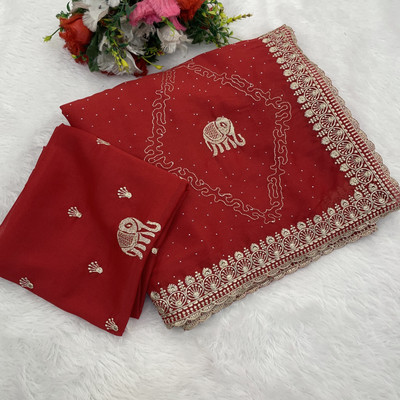 MIYANIFAB Embroidered Bollywood Georgette Saree(Red)