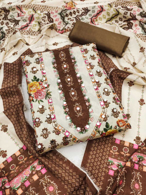 AALSHOP Pure Cotton Embroidered Salwar Suit Material