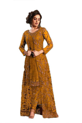 KAPANKU Net/Lace Embroidered Gown/Anarkali Kurta & Bottom Material