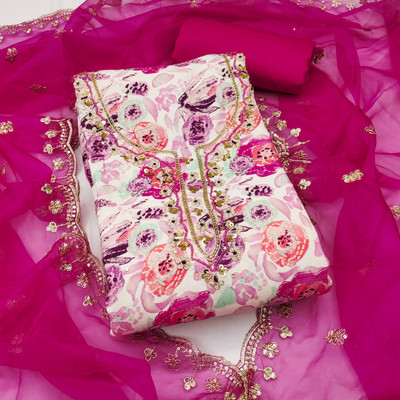 ShopGlobal Cotton Blend Embroidered, Embellished Salwar Suit Material