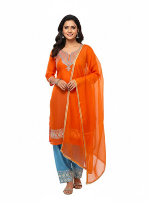 Goldfi Organza Embroidered, Self Design Salwar Suit Material