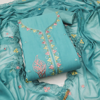 manvaa Cotton Blend Embroidered Salwar Suit Material