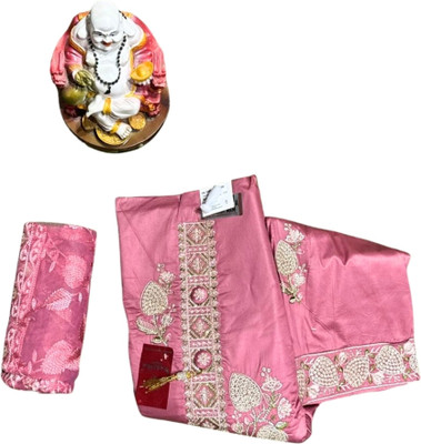 PalSaree Cotton Blend Embroidered Salwar Suit Material