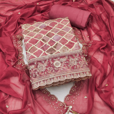 manvaa Cotton Blend Checkered Salwar Suit Material