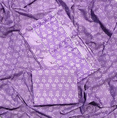FAB JUNCTION Pure Cotton Printed, Self Design Salwar Suit Material