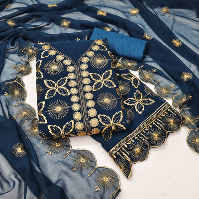 ShopGlobal Chiffon Embroidered Salwar Suit Material