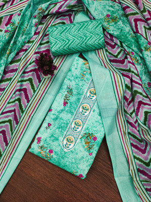 PandadiSaree Cotton Blend Embroidered, Printed Salwar Suit Material