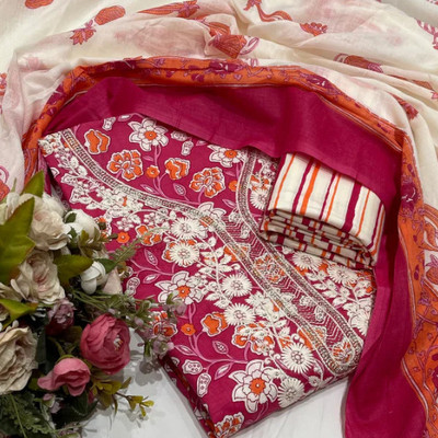 Meghdoot Textiles Pure Cotton Embroidered Salwar Suit Material