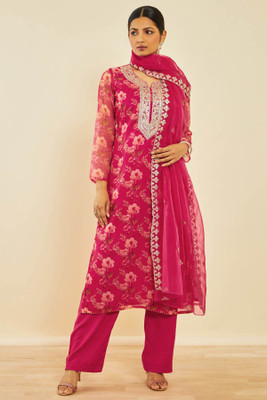 soch Organza Floral Print Salwar Suit Material