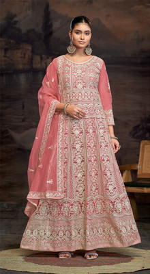 AHJANANDTEX Georgette Embroidered Salwar Suit Material