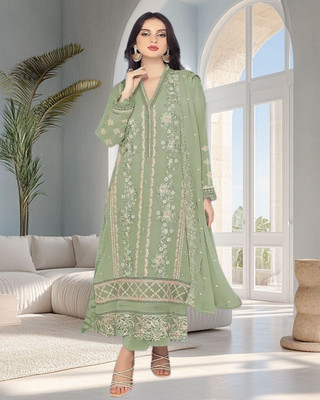 Dealbazaars Corporation Georgette Embroidered, Embellished Salwar Suit Material