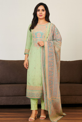 PalSaree Cotton Blend Embroidered Salwar Suit Material