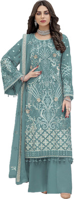 DHRISHUTEXTILE Georgette Embroidered Gown/Anarkali Kurta & Bottom Material
