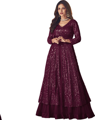CLOTHTEXTILE Embroidered Semi Stitched Lehenga & Kurta(Purple)