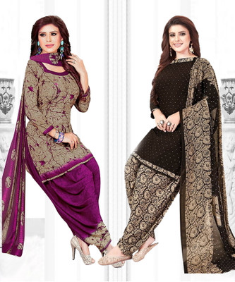 YASHIKA Crepe Solid, Printed, Geometric Print Salwar Suit Material