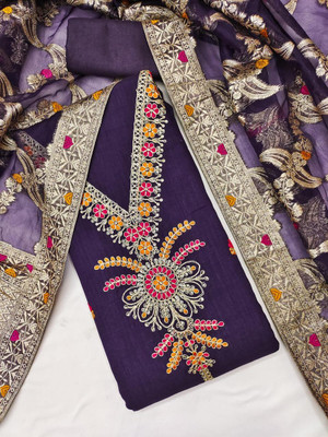 NIDHI'S FASHION Chanderi Embroidered Salwar Suit Material
