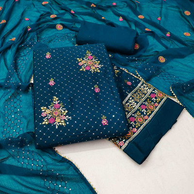 RAMKRISHNAART Chiffon Embroidered Salwar Suit Material