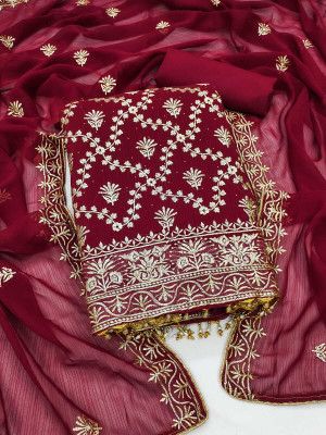 FLAPION CREATION Georgette Embroidered Salwar Suit Material