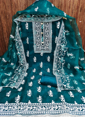 Husnpari Organza Embroidered Salwar Suit Material