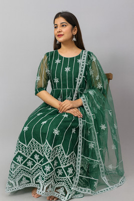 LEGCAYETHNIC Net/Lace Embroidered Gown/Anarkali Kurta & Bottom Material