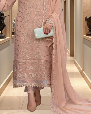 Dealbazaars Corporation Georgette Dyed, Embroidered, Embellished, Self Design Salwar Suit Material