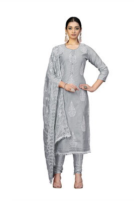 HERE&NOW Chanderi Embroidered Salwar Suit Material