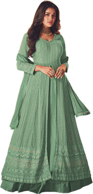KAPANKU Georgette Embroidered Gown/Anarkali Kurta & Bottom Material