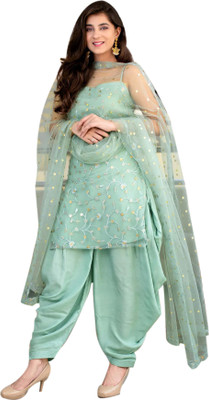 KAPANKU Net/Lace Embroidered Kurta & Patiyala Material