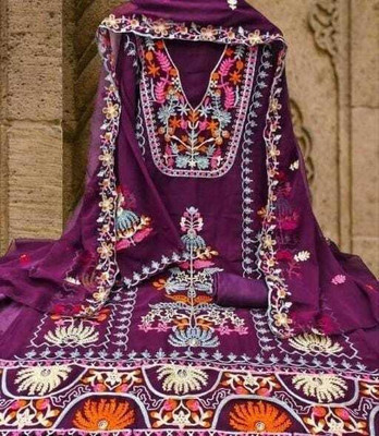 STYLEFLORA Georgette Embroidered Salwar Suit Material