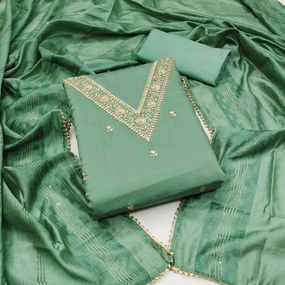 HERE&NOW Chanderi Embroidered Salwar Suit Material