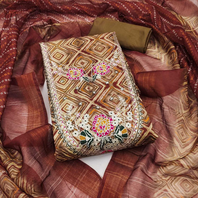 Bliissfalir Cotton Blend Embroidered Kurta Fabric