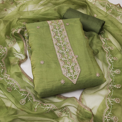 manvaa Silk Blend Embroidered Salwar Suit Material