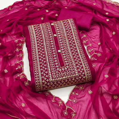 manvaa Silk Blend Embroidered Salwar Suit Material