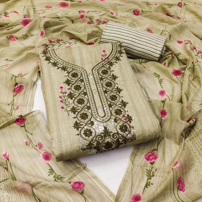 PANZORA Cotton Blend Embroidered, Floral Print Salwar Suit Material