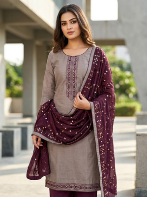 SANGANEE FASHION Cotton Blend Embroidered Kurta & Churidar Material