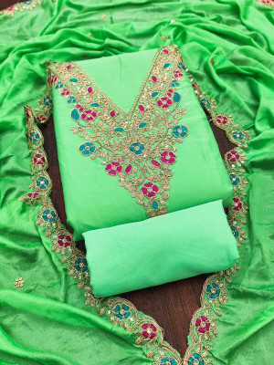RUDRAA FAB Silk Blend Embroidered Salwar Suit Material